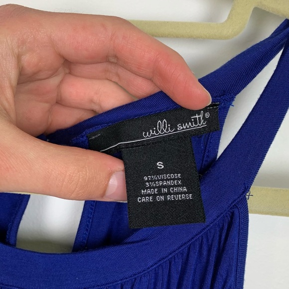 Willi Smith Blue Halter Smocked Keyhole Tank Top - Picture 6 of 10